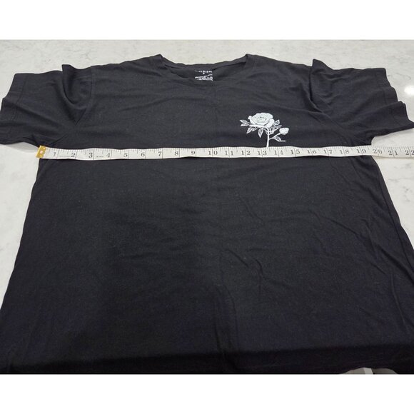 Shein Mens Black Graphic Tee with White Rose Print Nature Blossom Design Size S - Picture 5 of 6